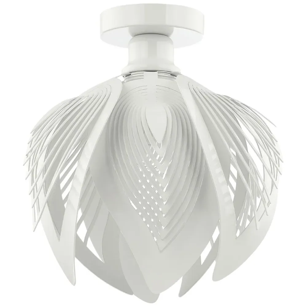White Gloss Semi Flush Ceiling Light with Large Leaves