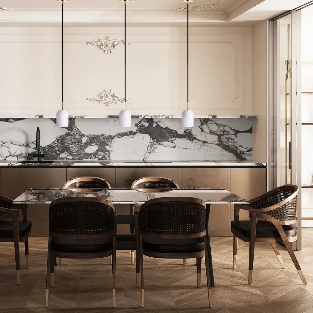 White Marble Pendant Lamp with Black Cable - White, Marble