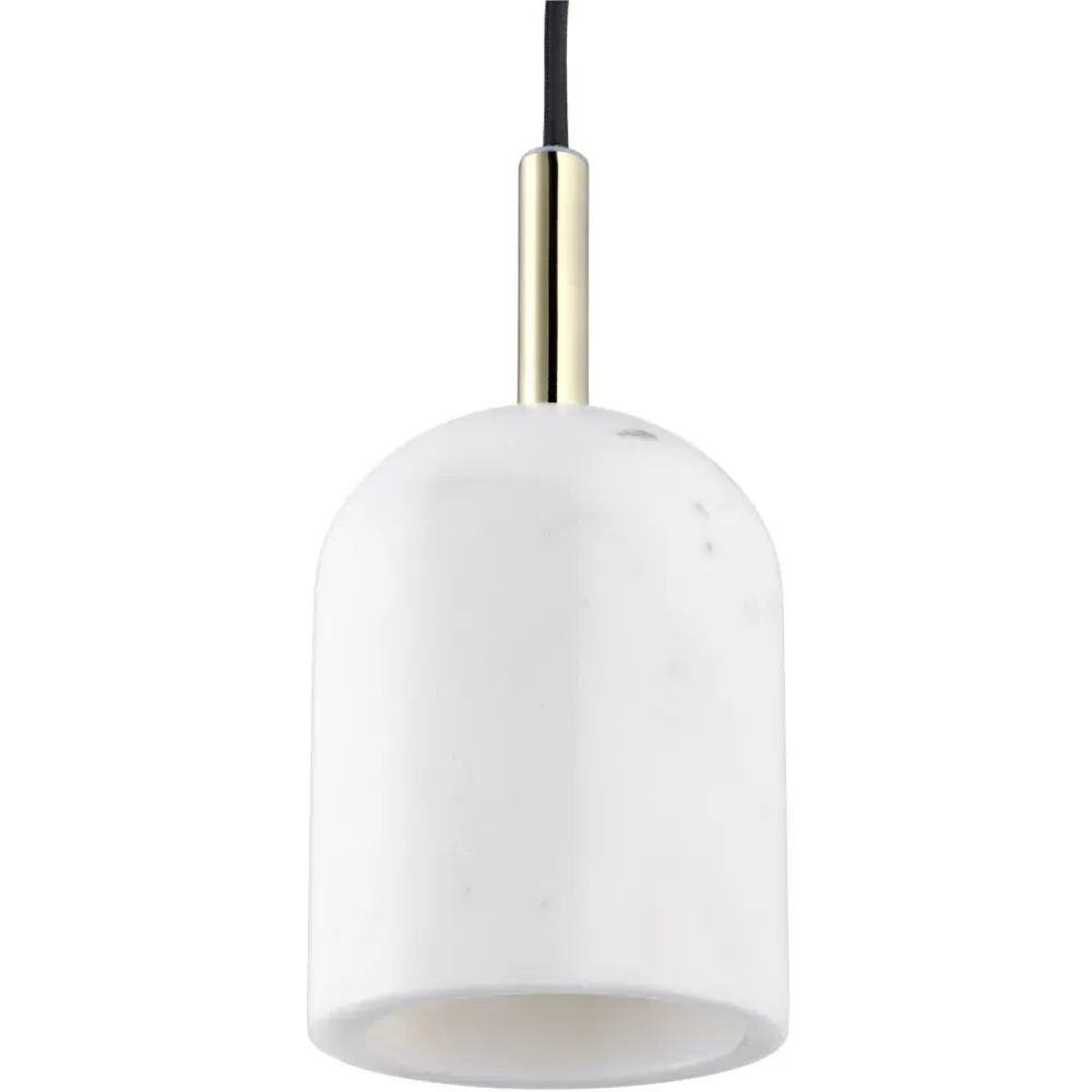 White Marble Pendant Lamp with Black Cable - White, Marble