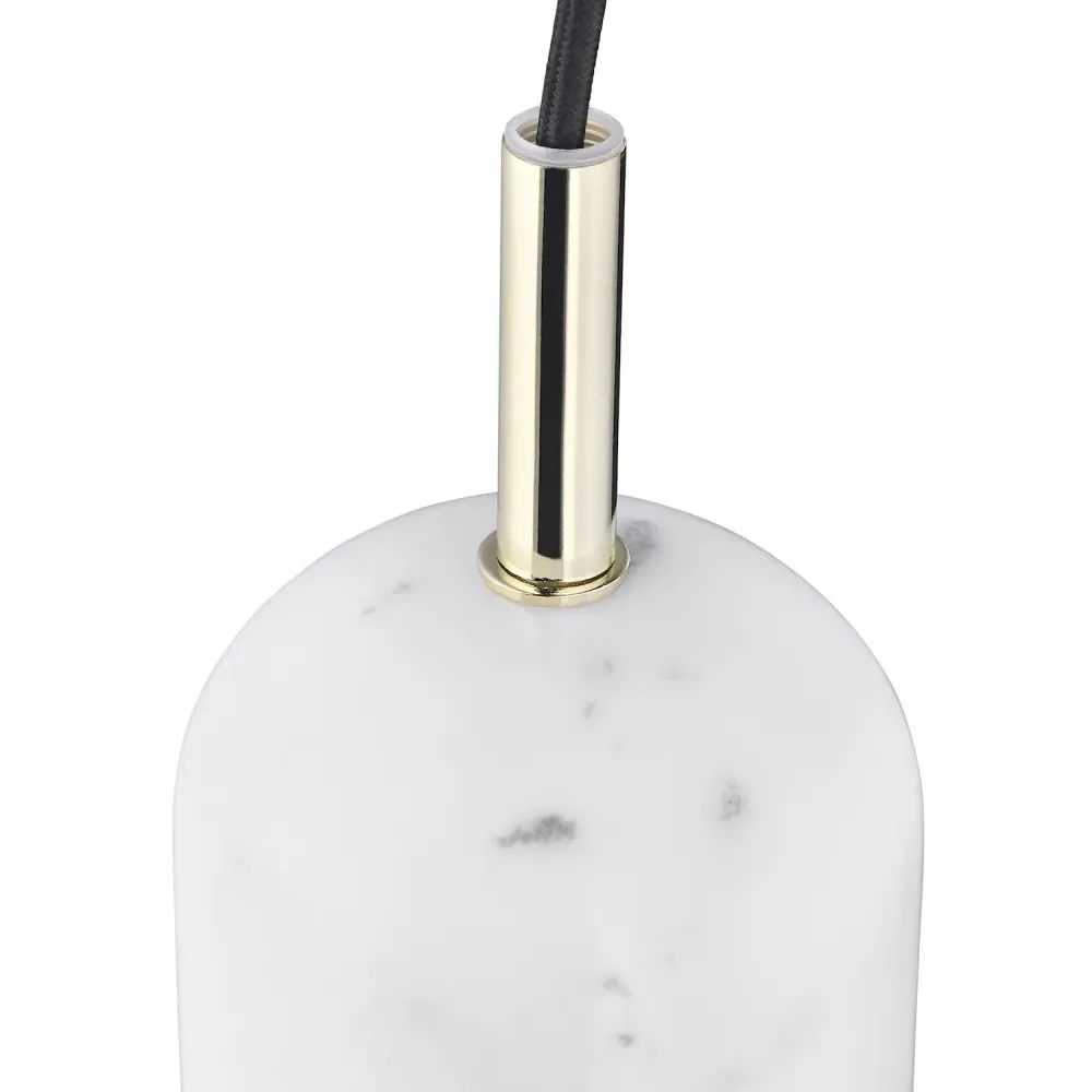 White Marble Pendant Lamp with Black Cable - White, Marble