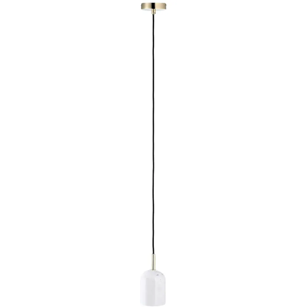 White Marble Pendant Lamp with Black Cable - White, Marble image