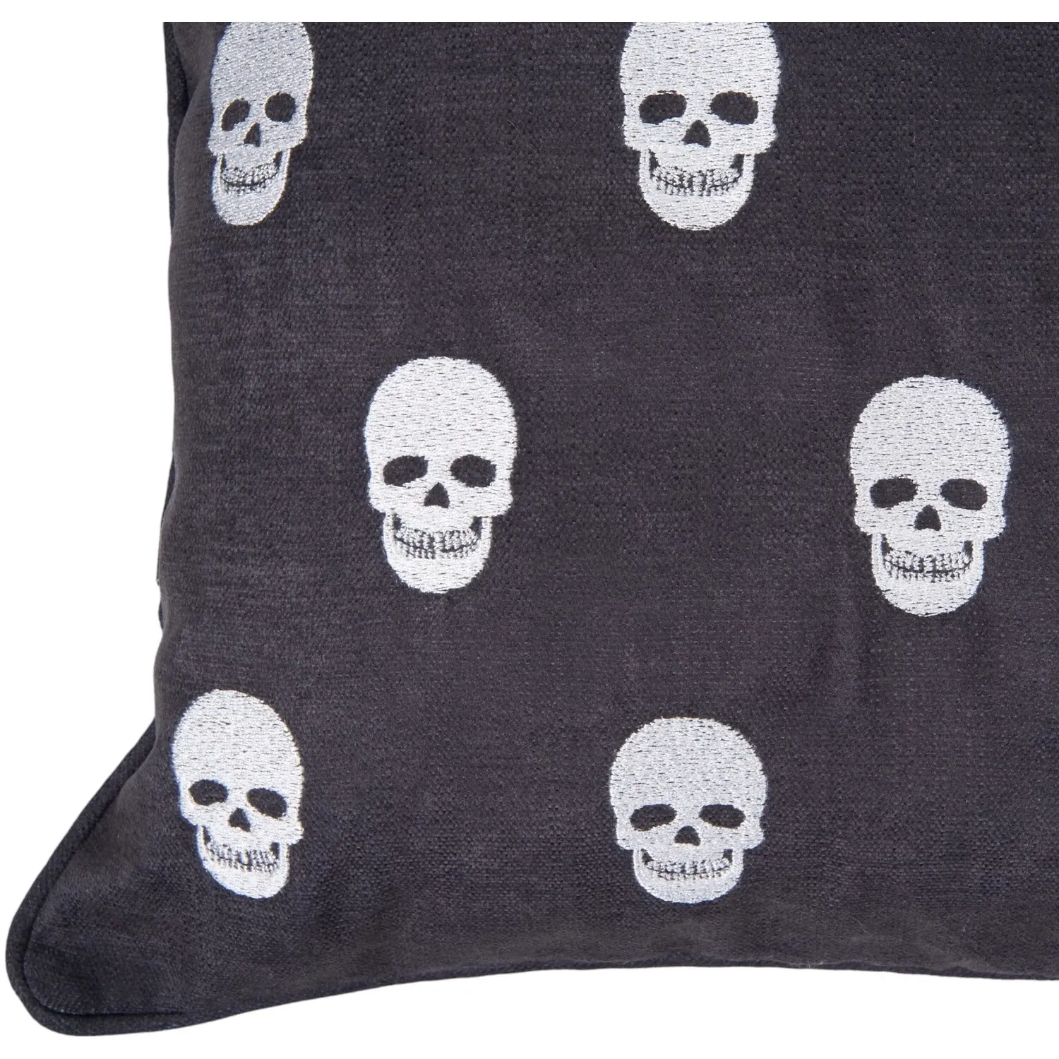 Skulls Embroidered Cushion - Charcoal