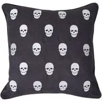 Skulls Embroidered Cushion - Charcoal