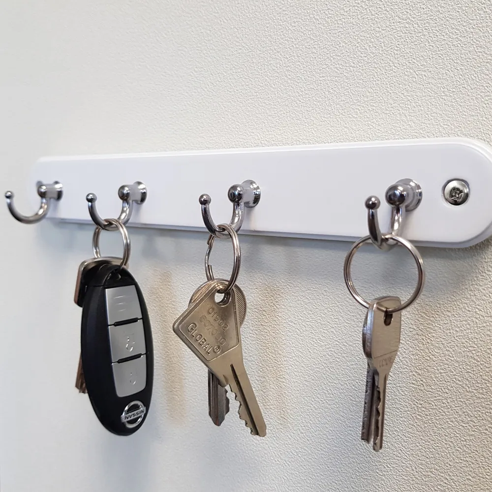 Headbourne 4 Hook Key Tidy Rail - White, Chrome
