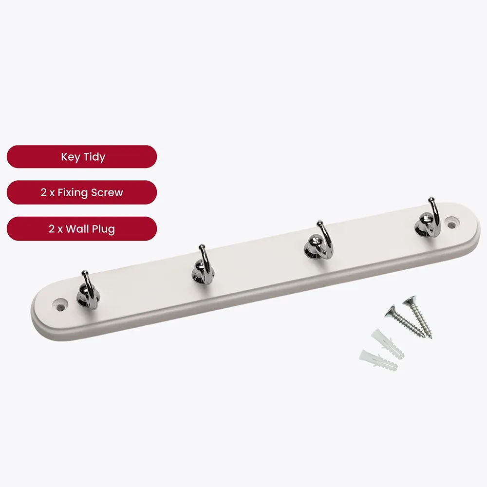 Headbourne 4 Hook Key Tidy Rail - White, Chrome