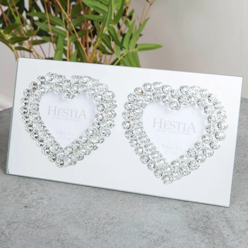 Heart Design Glass Photo Frame 3x3 inch - Silver