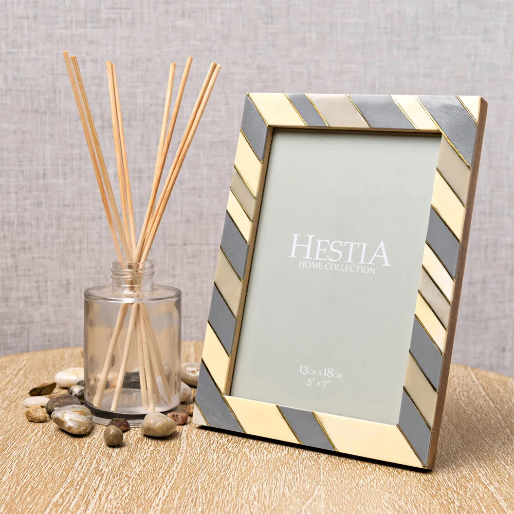 Hestia 5x7 Photo Frame with Brass Inlay - Multi, Marble Resin