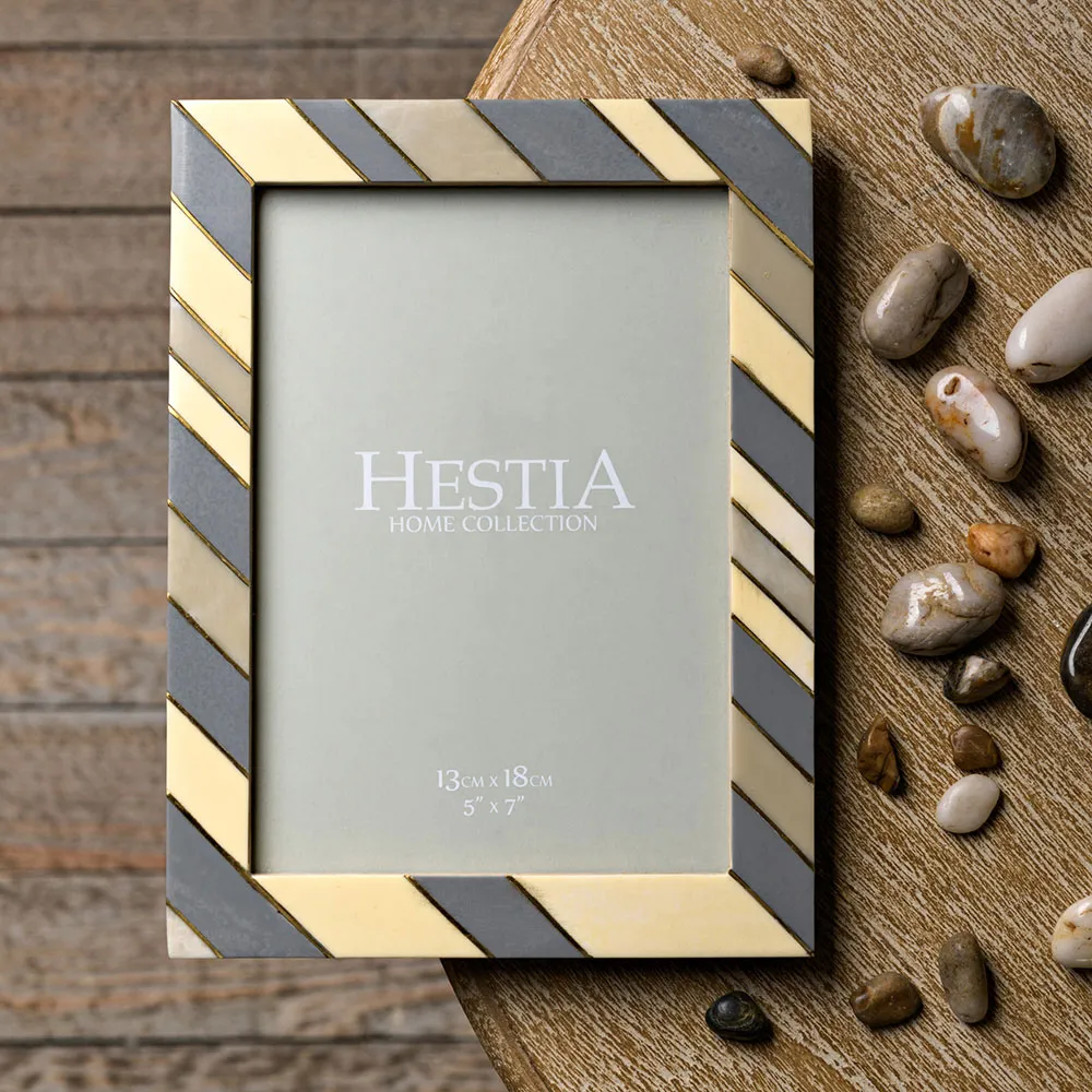 Hestia 5x7 Photo Frame with Brass Inlay - Multi, Marble Resin