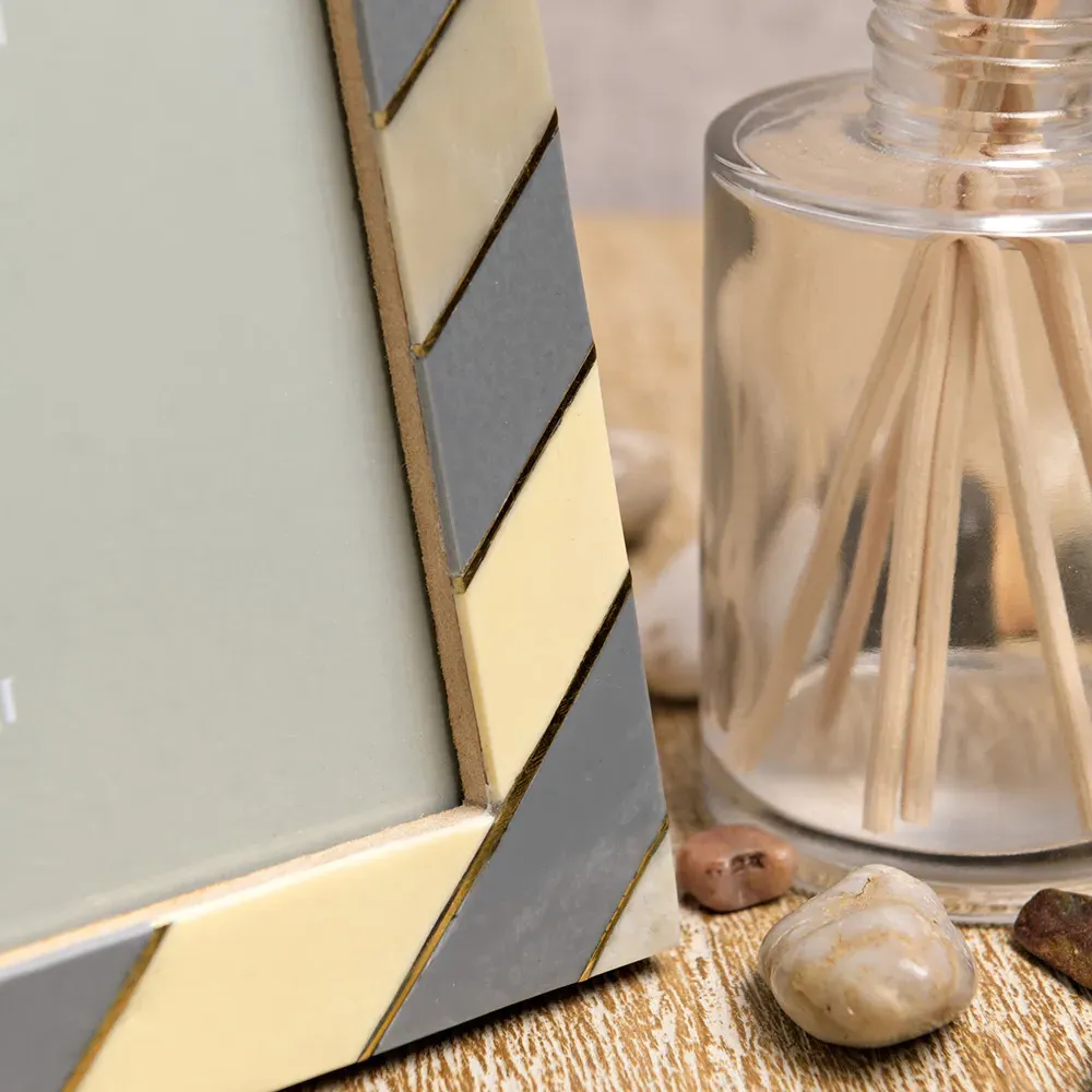 Hestia 5x7 Photo Frame with Brass Inlay - Multi, Marble Resin