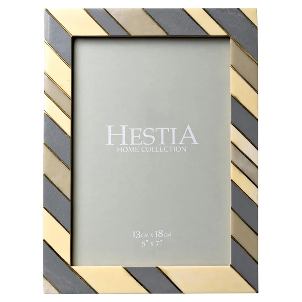 Hestia 5x7 Photo Frame with Brass Inlay - Multi, Marble Resin image