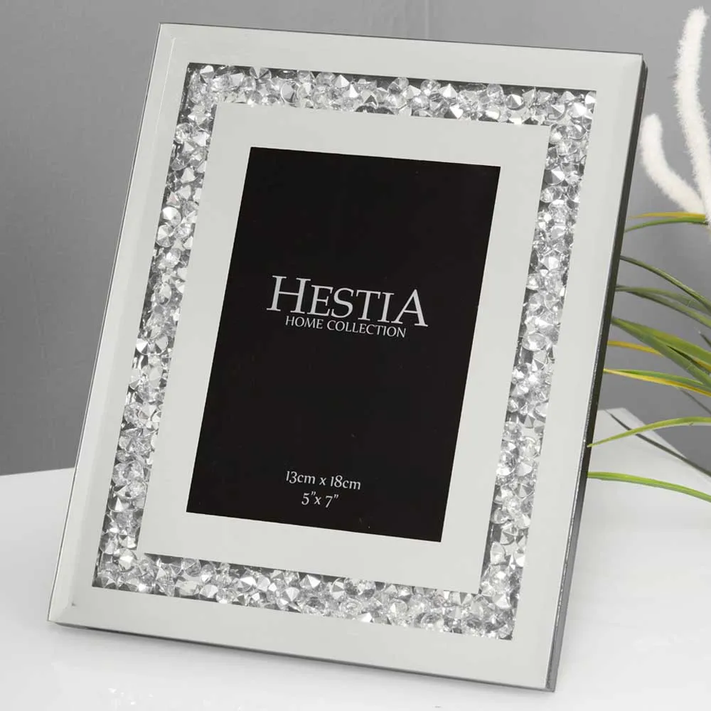 Hestia Glass Crystal Edge Photo Frame 5x7 - Silver