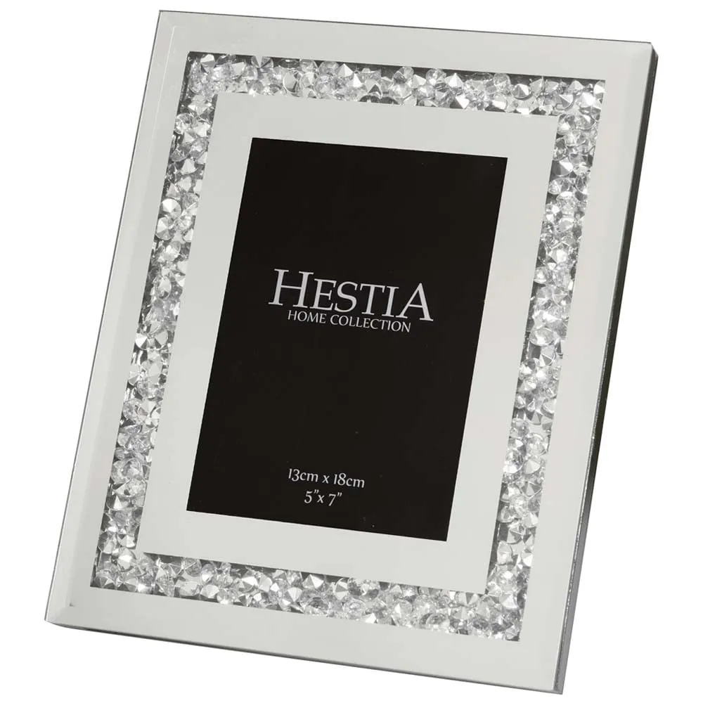 Hestia Glass Crystal Edge Photo Frame 5x7 - Silver image