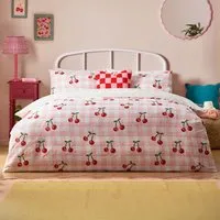 Single Cherry Gingham Duvet Set - Pink, Polycotton