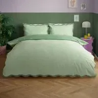 Wiggle Single Duvet Set with Scalloped Trim - Green, Cotton