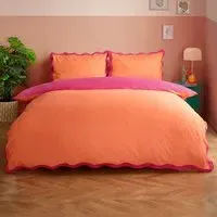 Wiggle Single Duvet Set with Scalloped Trim - Orange, Cotton