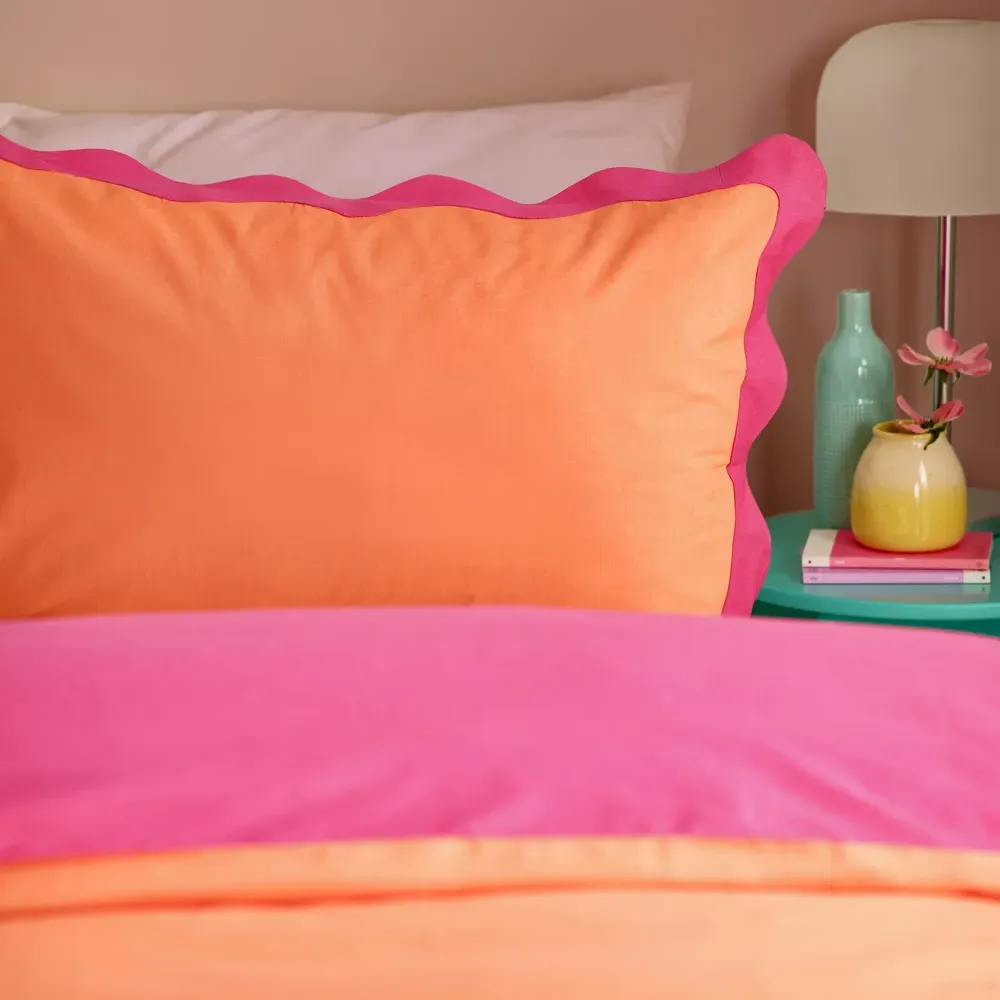 Wiggle Super King Duvet Set with Scalloped Trim - Orange, Cotton