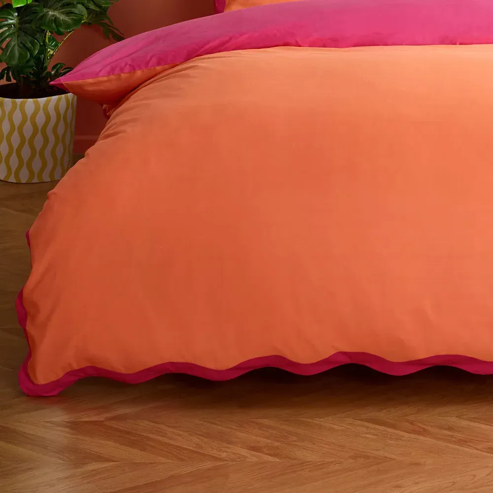 Wiggle Super King Duvet Set with Scalloped Trim - Orange, Cotton