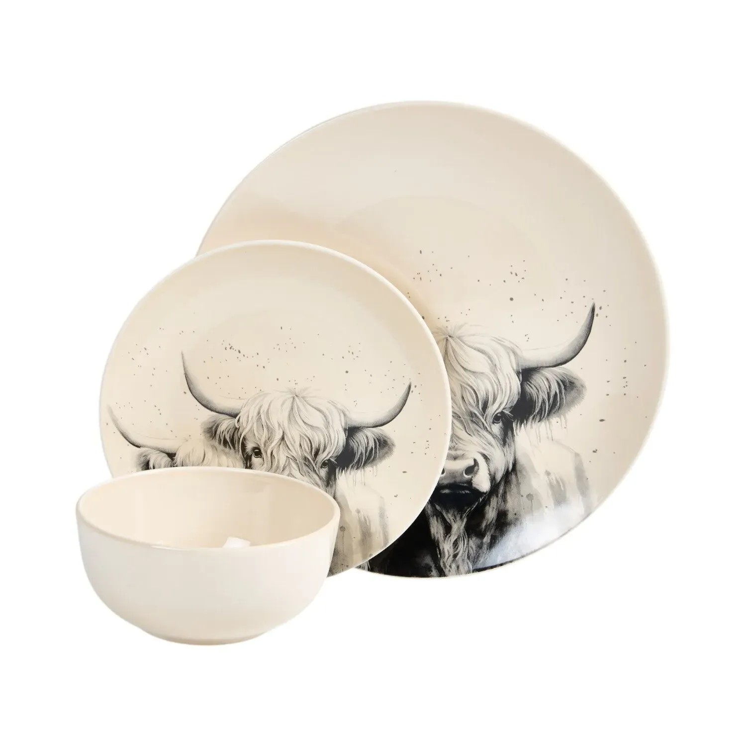 12 Piece Highland Cow Dinner Set - Cream image