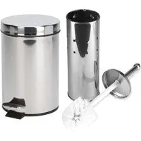Pedal Bin and Toilet Brush Set - Silver