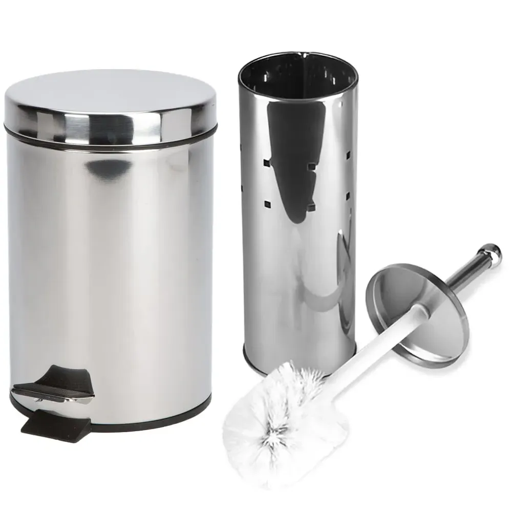 Pedal Bin and Toilet Brush Set - Silver image