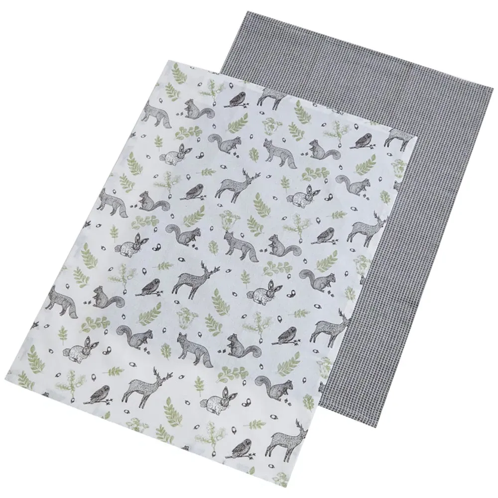 Woodland Kitchen Tea Towels 2 Pack - White, Cotton image