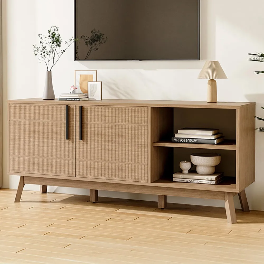 2 Door 2 Shelf TV Stand - Brown, Wood Grain image