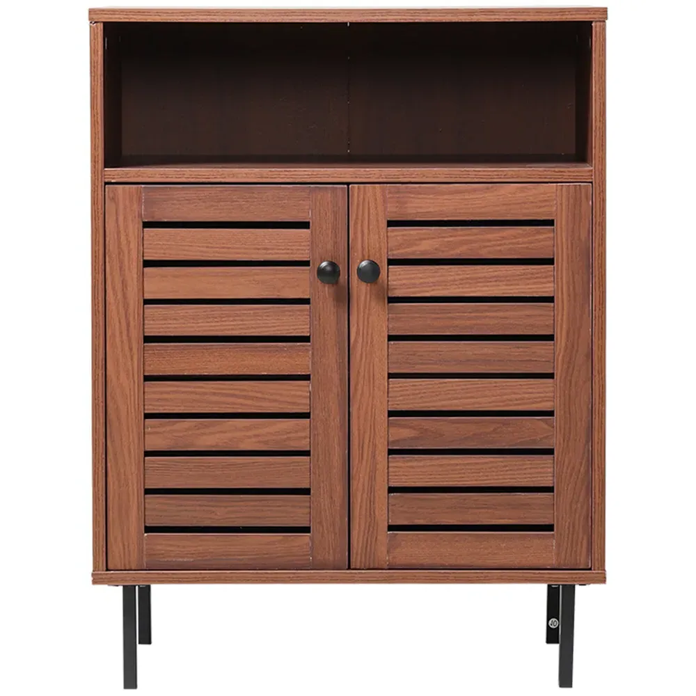 2 Door Single Shelf Wooden Sideboard - Brown