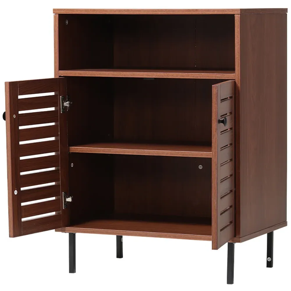 2 Door Single Shelf Wooden Sideboard - Brown