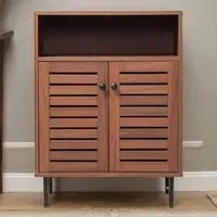 2 Door Single Shelf Wooden Sideboard - Brown