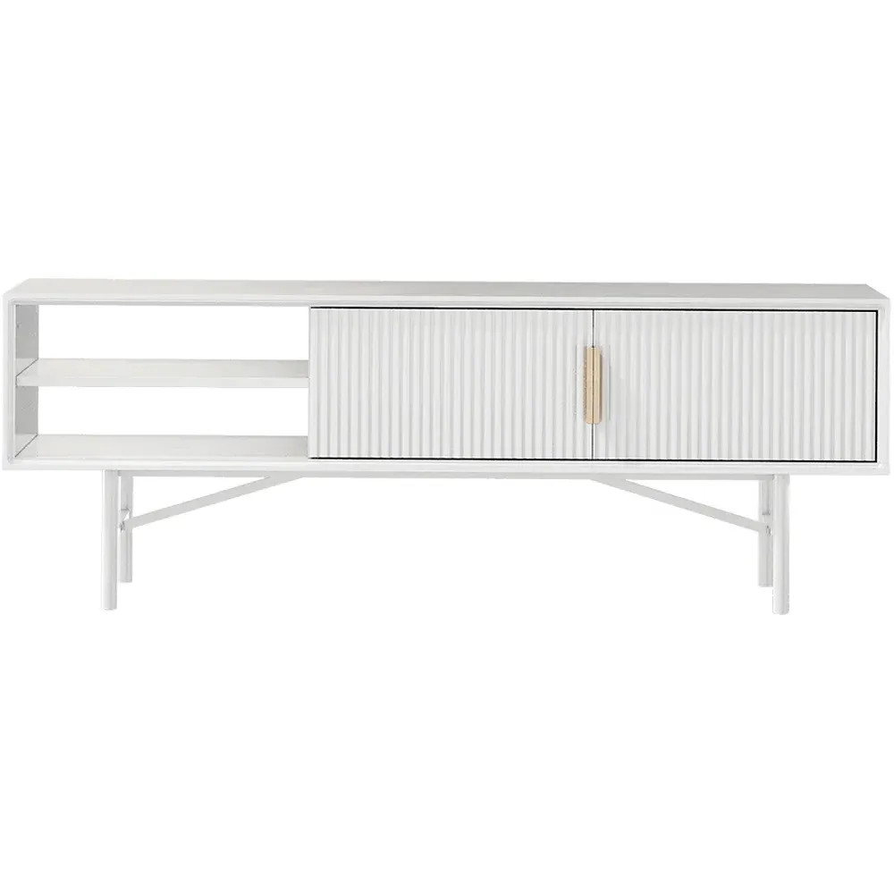 2 Door TV Stand with Shelves - White