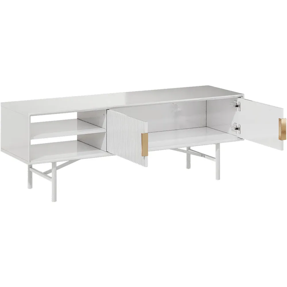 2 Door TV Stand with Shelves - White