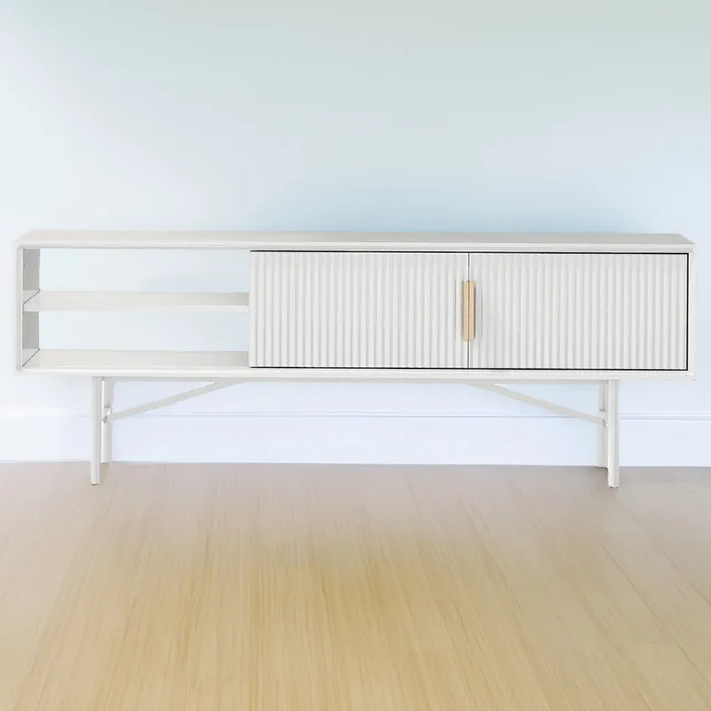 2 Door TV Stand with Shelves - White image