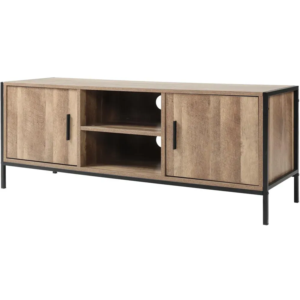 2 Door TV Unit with Cable Management - Brown, Metal