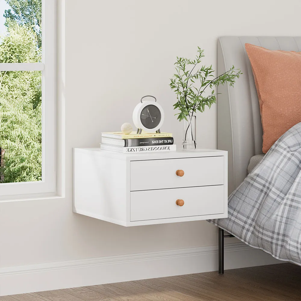 2 Drawer Floating Nightstand - White