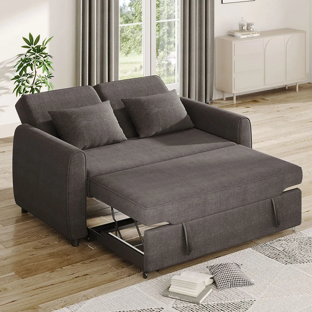 2-Seater Convertible Sofa Bed with Cushions - Grey