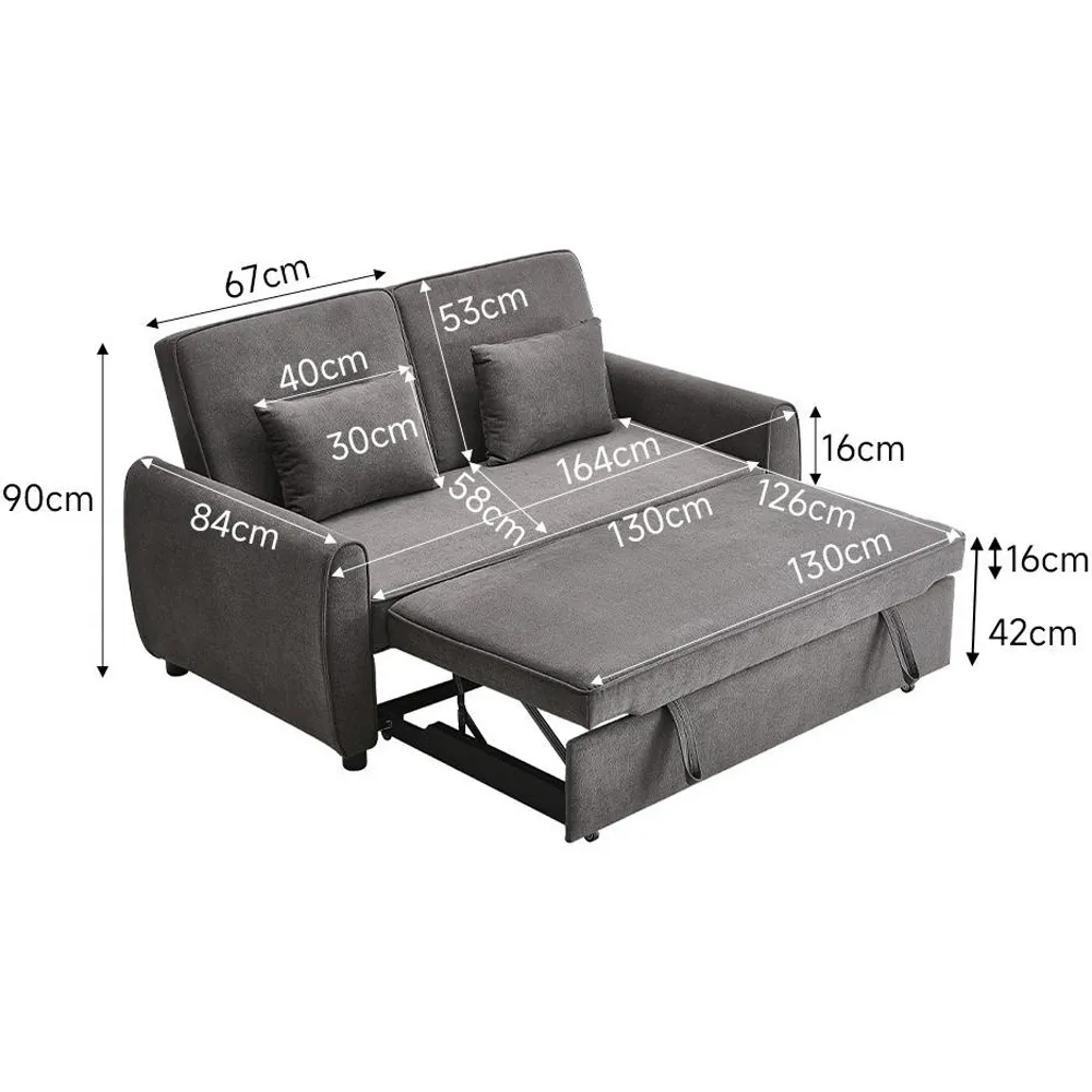 2-Seater Convertible Sofa Bed with Cushions - Grey