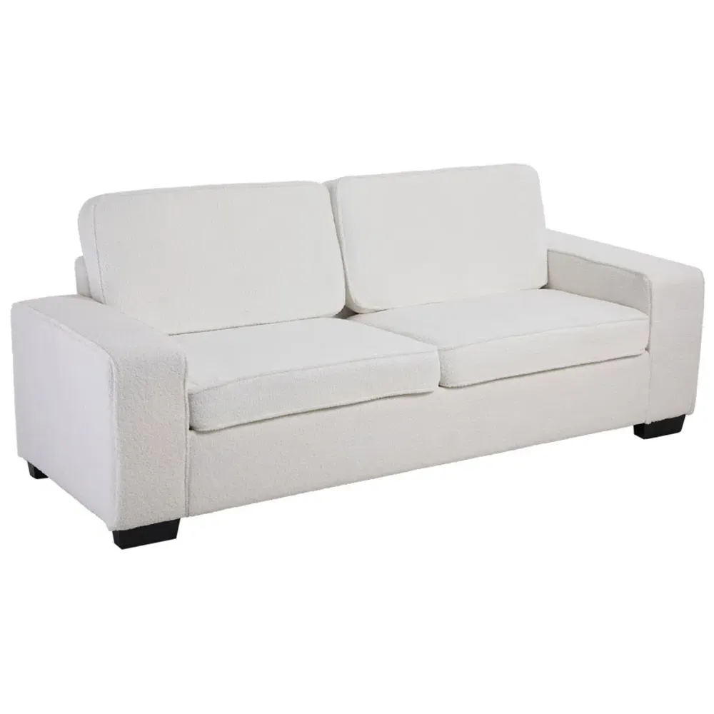 2-Seater Loveseat Sofa - White, Teddy Fabric