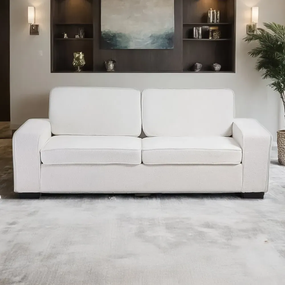 2-Seater Loveseat Sofa - White, Teddy Fabric image