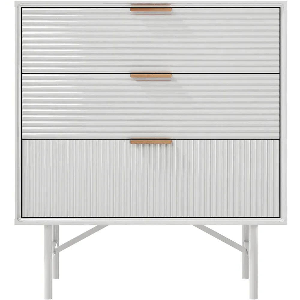 3 Drawer Storage Cabinet with Gold Handle - White