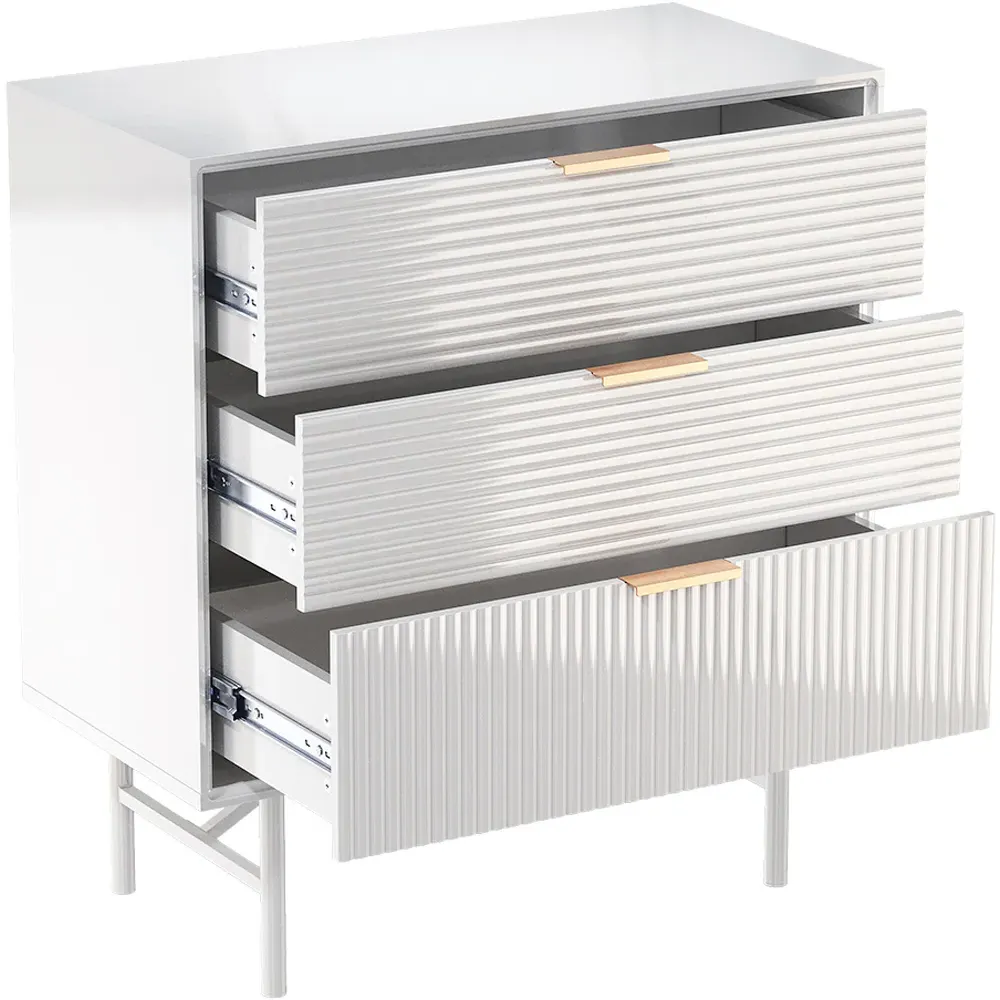 3 Drawer Storage Cabinet with Gold Handle - White