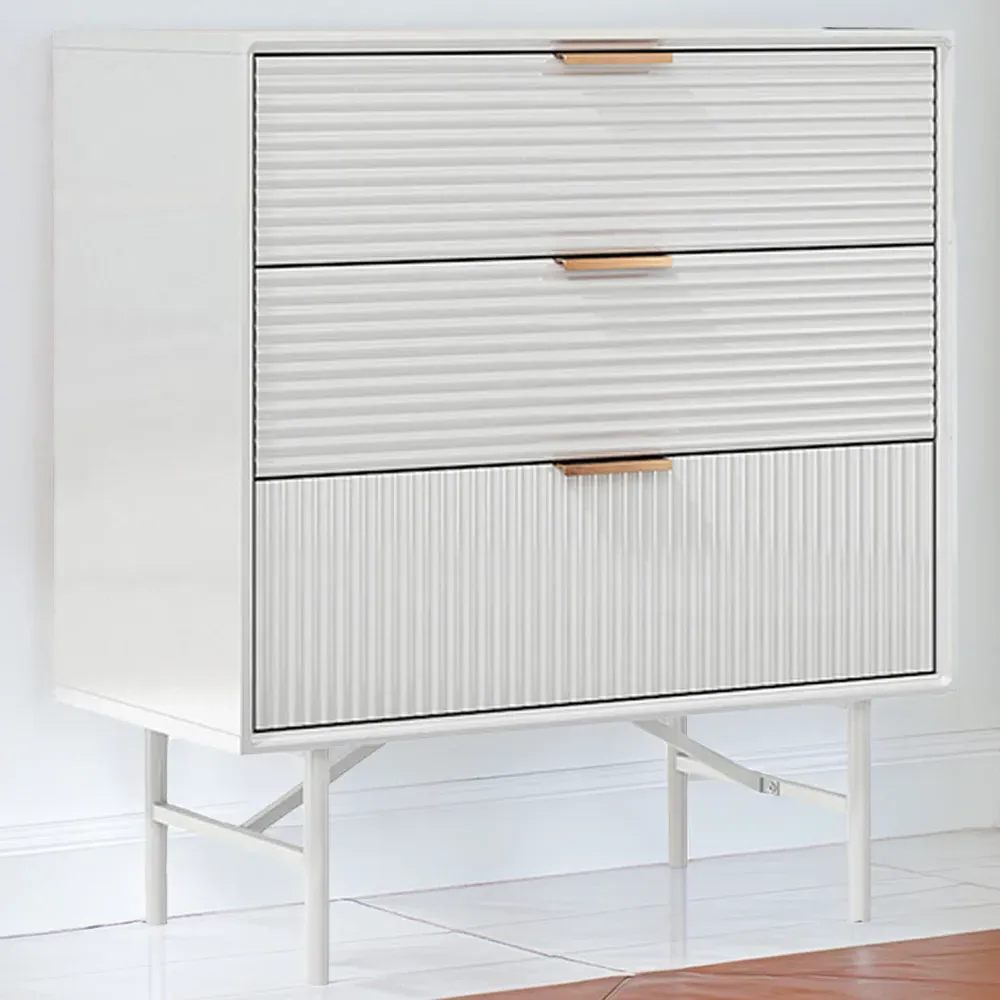 3 Drawer Storage Cabinet with Gold Handle - White image