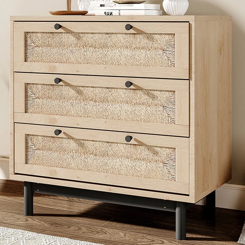 3 Drawer Woven Storage Cabinet - Cream image