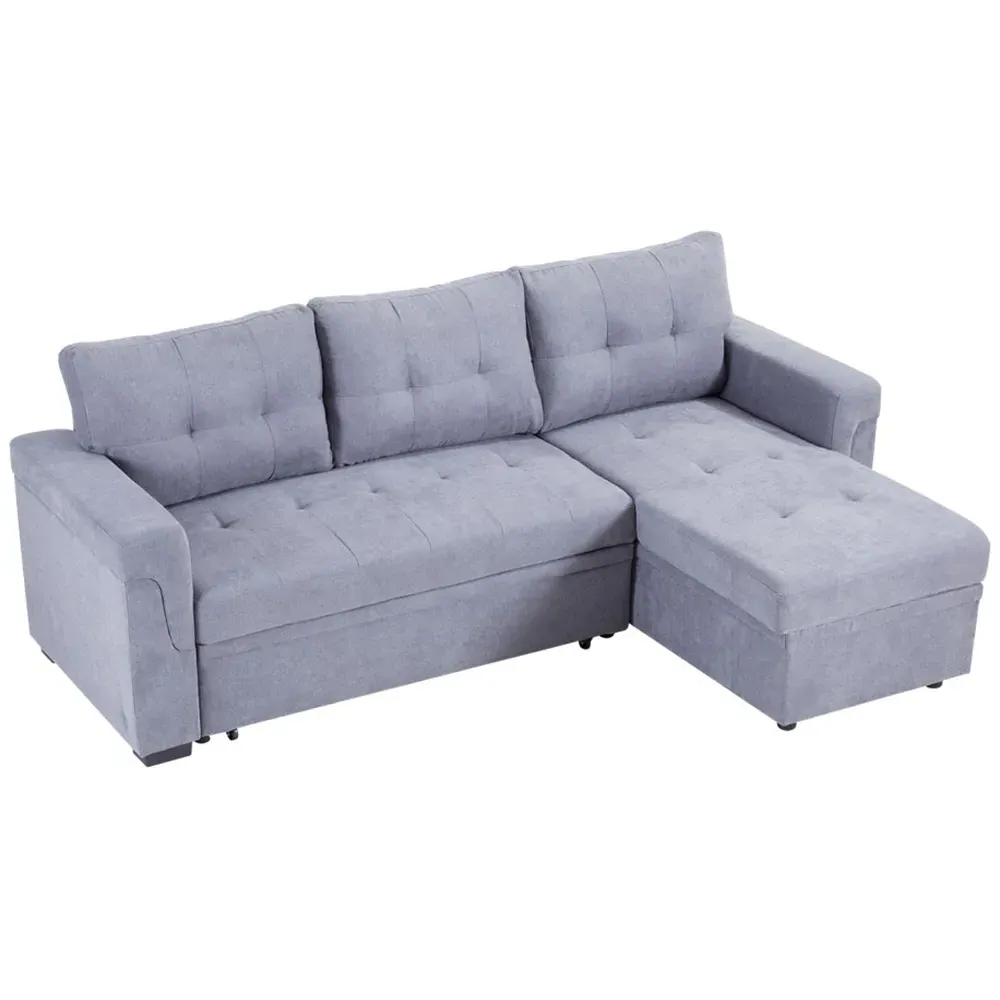 3-Seater Chaise Sofa Bed with Storage - Grey