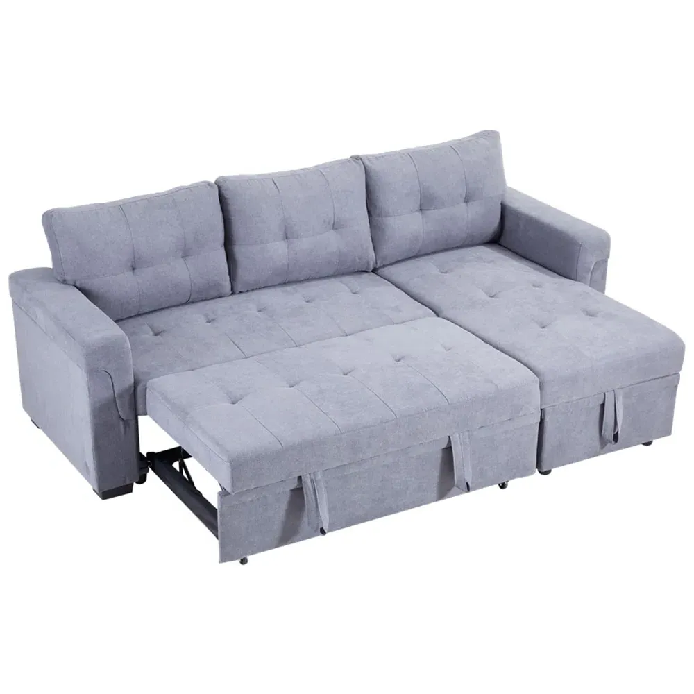 3-Seater Chaise Sofa Bed with Storage - Grey
