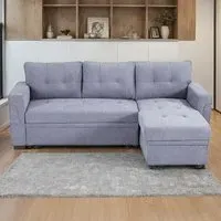 3-Seater Chaise Sofa Bed with Storage - Grey