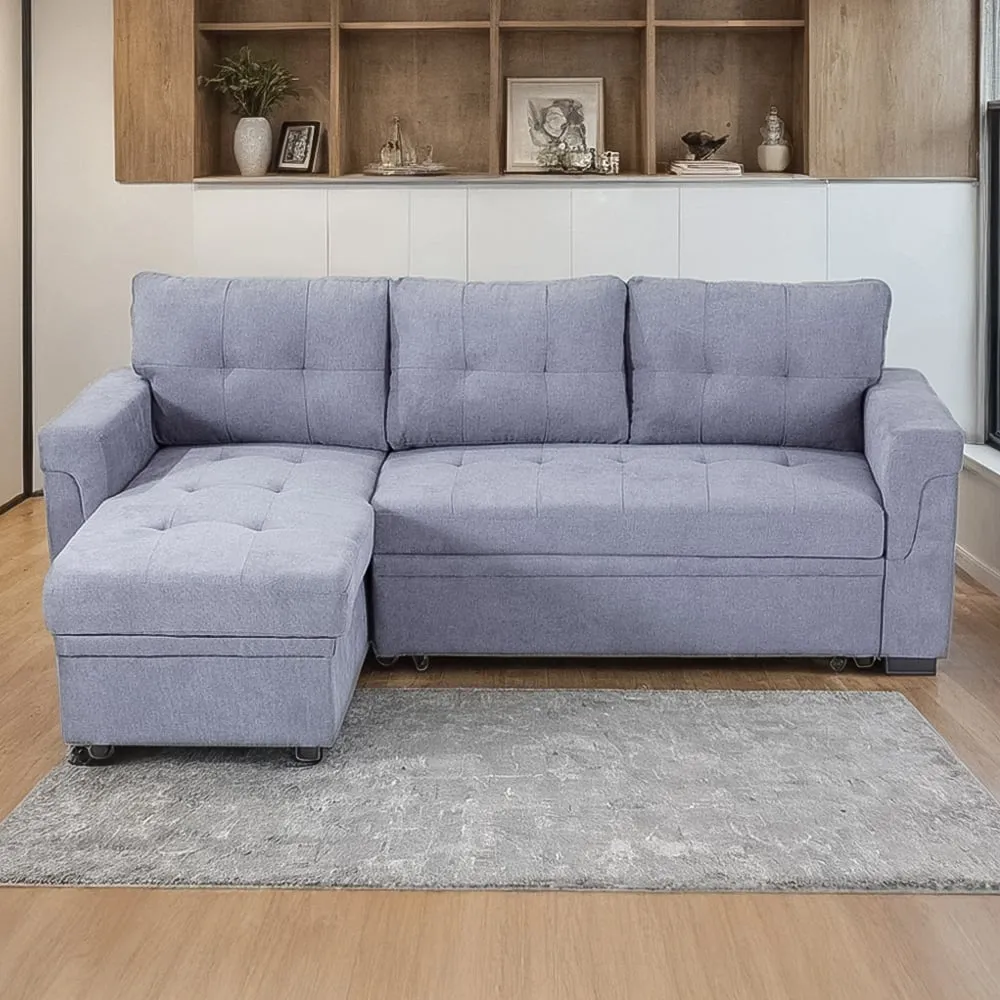 3-Seater Chaise Sofa Bed with Storage - Grey image