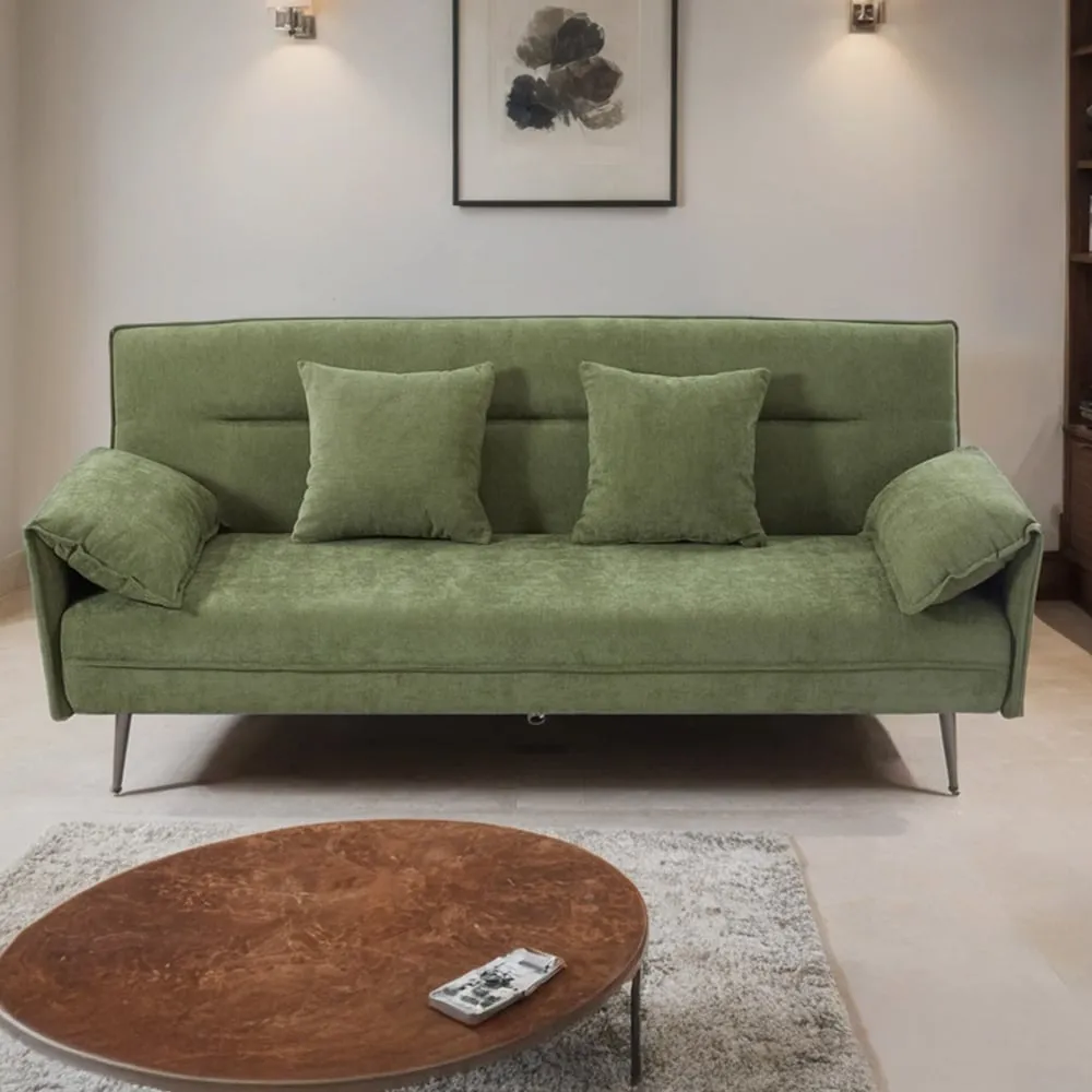 3-Seater Convertible Sofa Bed - Green, Polyester image