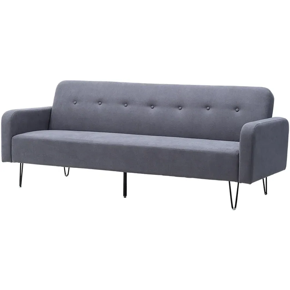 3-Seater Convertible Sofa Bed - Grey, Linen