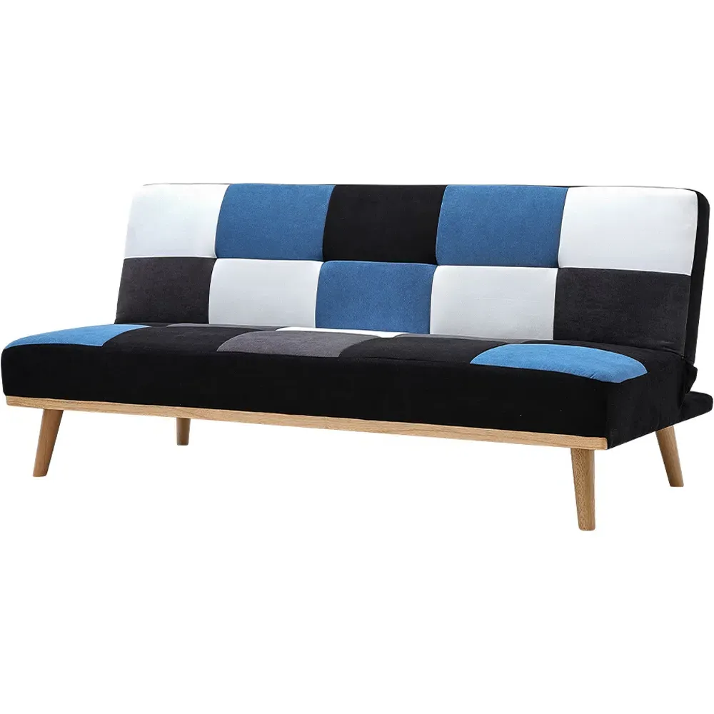 3-Seater Sofa Bed - Blue Multi Checkered, Fabric