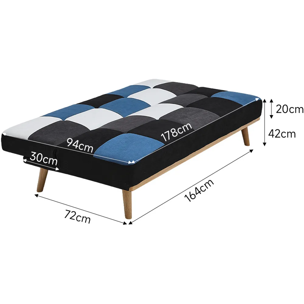 3-Seater Sofa Bed - Blue Multi Checkered, Fabric